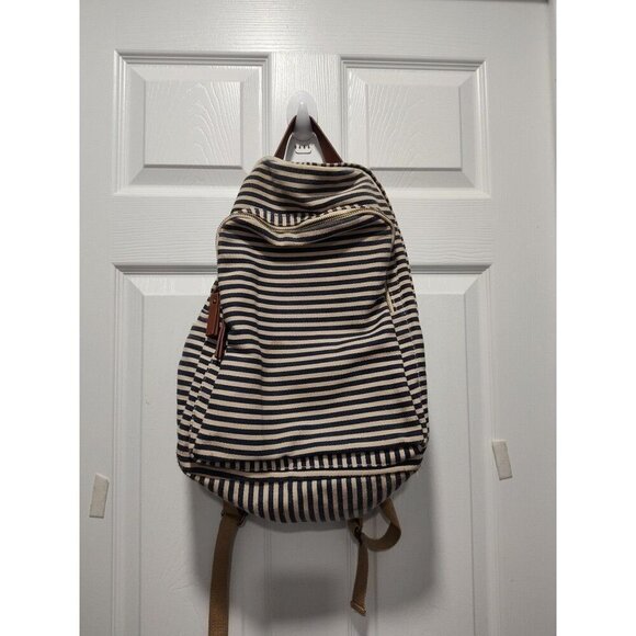Madden Girl‎ Backpack Blue & Cream Stripe With Brown Trim Large - Picture 1 of 11
